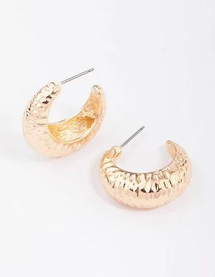 Gold Hammered Teardrop Textured Hoop Earrings