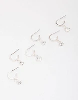 Silver Graduating Diamante Drop Huggie Earring 3-Pack