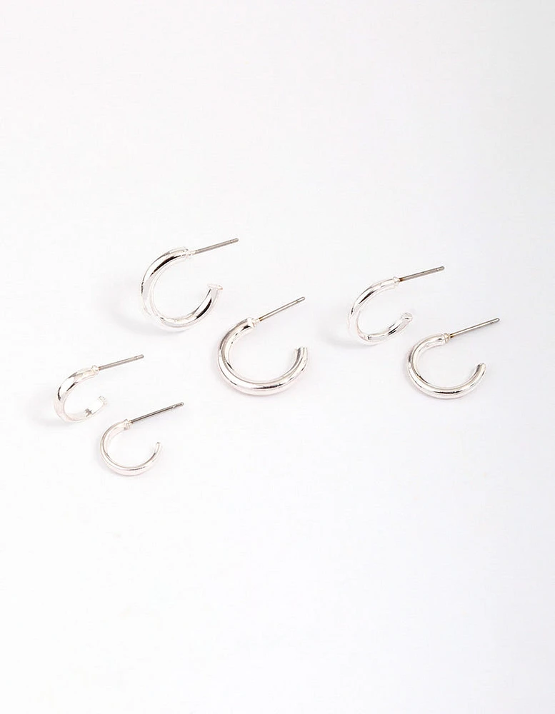 Silver Graduating Clean Huggie Hoop Earring 3-Pack