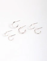 Silver Graduating Clean Huggie Hoop Earring 3-Pack