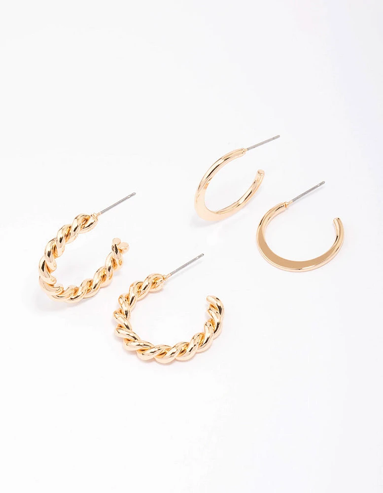 Gold Clean & Twisted Hoop Earring Pack