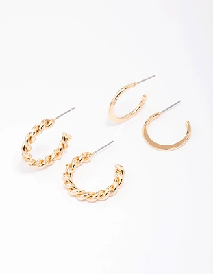 Gold Clean & Twisted Hoop Earring Pack