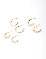 Gold Twisted & Polished Hoop Earring 3-Pack