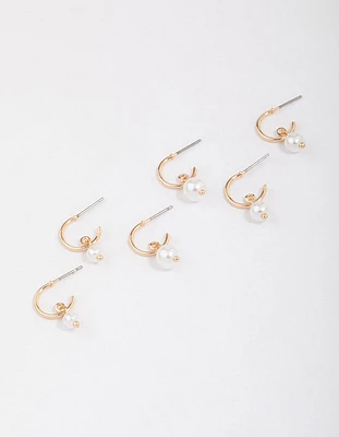 Gold Graduating Pearl Drop Huggie Earring 3-Pack