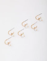 Gold Graduating Pearl Drop Huggie Earring 3-Pack