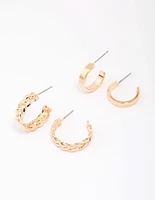 Gold Braided & Ribbed Hoop Earring Pack