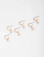 Gold Graduating Diamante Drop Huggie Earring 3-Pack