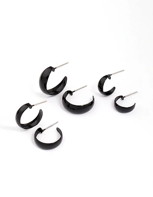 Black Chunky Hoop Earring 3-Pack