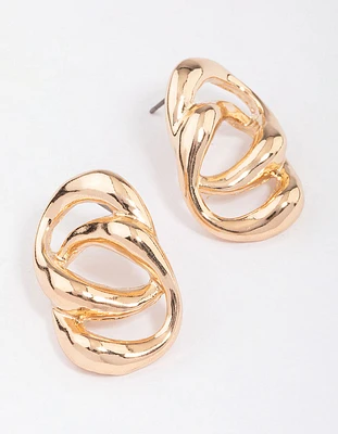Gold Large Double Link Stud Earrings