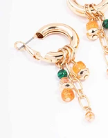 Gold Beaded Charm Chain Hoop Earrings