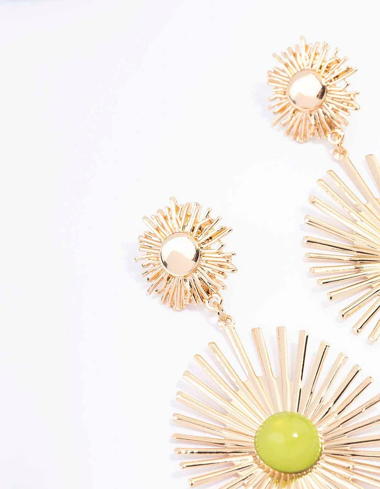 Gold Statement Sun Gem Drop Earrings