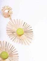 Gold Statement Sun Gem Drop Earrings