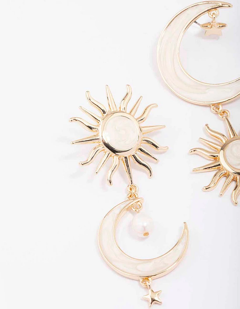 Gold Celestial Marble Drop Earrings