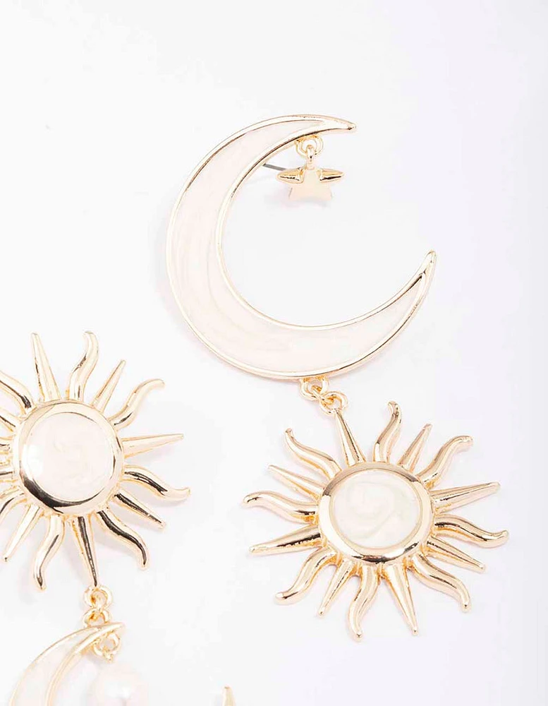 Gold Celestial Marble Drop Earrings