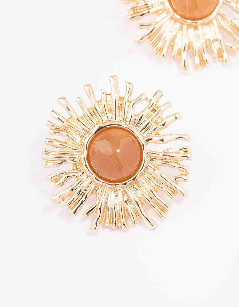 Gold Small Sun Stud Earrings