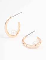 Gold Simple Pearl Hoop Earrings