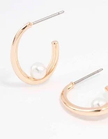 Gold Simple Pearl Hoop Earrings