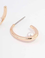 Gold Simple Pearl Hoop Earrings