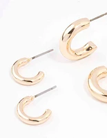 Gold Simple Chunky Huggie Hoop Earrings
