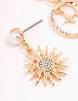 Gold Cluster Pearl Drop Earrings