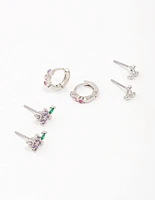 Silver Cubic Zirconia Cherry & Grape Stud Earrings