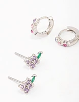 Silver Cubic Zirconia Cherry & Grape Stud Earrings