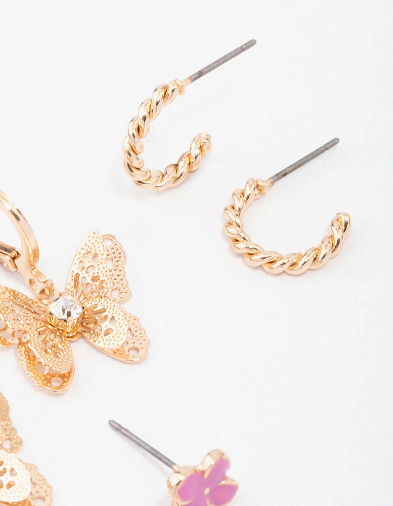 Gold Butterfly Hoop & Stud Earring 4-Pack