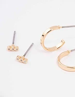 Gold Cubic Zirconia Huggie & Stud Earring 3-Pack