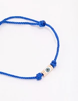 Blue Fabric Evil Eye Cord Adjustable Bracelet