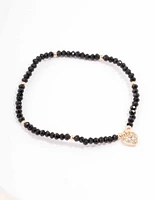 Black Beaded Simple Toggle Heart Charm Bracelet