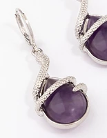 Rhodium Amethyst Snake Wrapped Drop Earrings