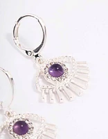 Silver Amethyst Diamante Evil Eye Huggie Earrings