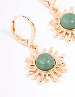 Gold Green Aventurine Sun Huggie Earrings