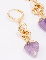 Gold Plated Linked Amethyst Drop Earrings