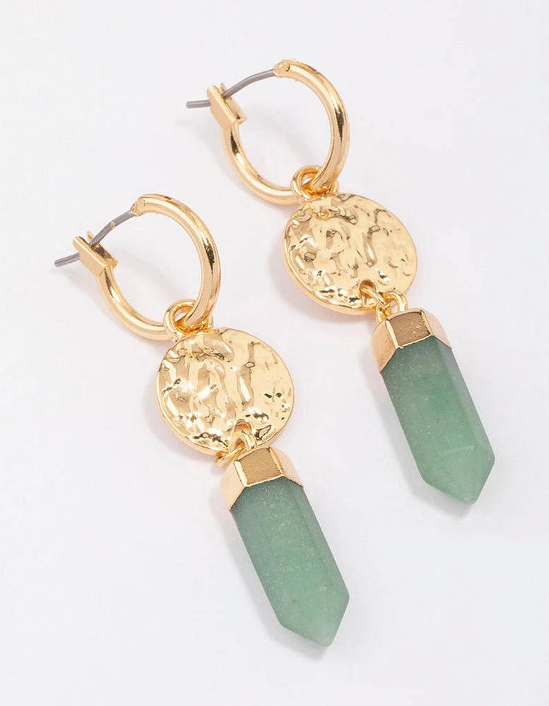 Gold Plated Green Aventurine Coin Drop Earrings