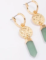Gold Plated Green Aventurine Coin Drop Earrings