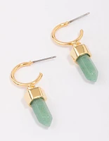 Gold Plated Semi-Precious Green Aventurine Drop Earrings