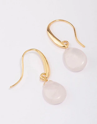 Gold Plated Droplet Rose Quartz Drop Earrings