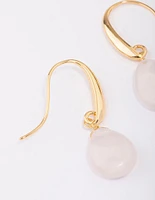 Gold Plated Droplet Rose Quartz Drop Earrings