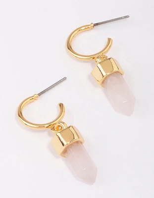 Gold Plated Rose Quartz Drop Earrings
