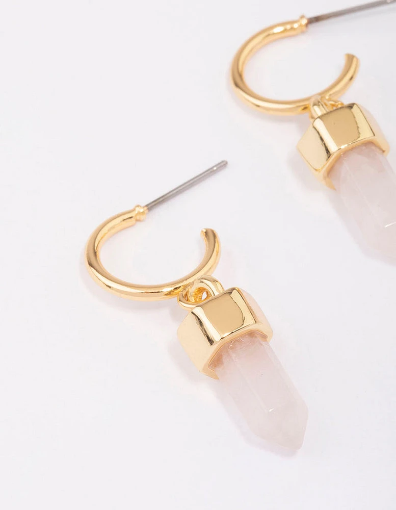 Gold Plated Rose Quartz Drop Earrings