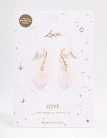 Gold Plated Rose Quartz Heart Drop Earrings