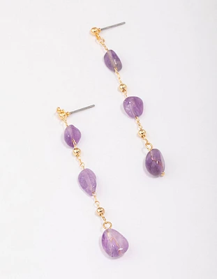 Gold Plated Trail Amethyst Drop Earrings