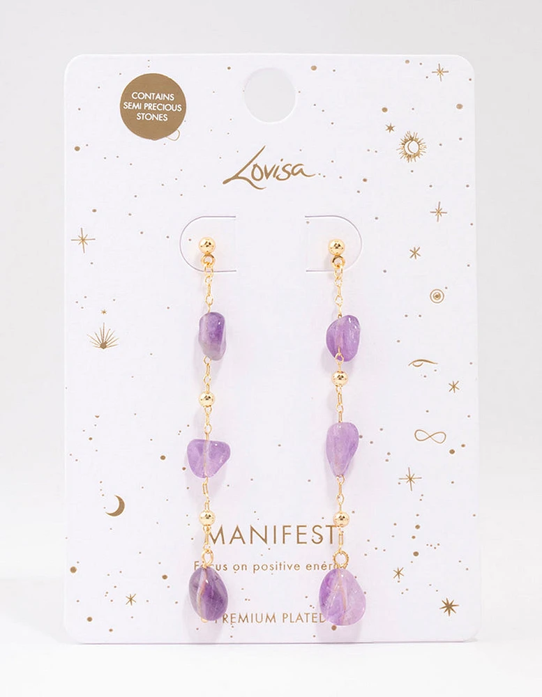 Gold Plated Trail Amethyst Drop Earrings