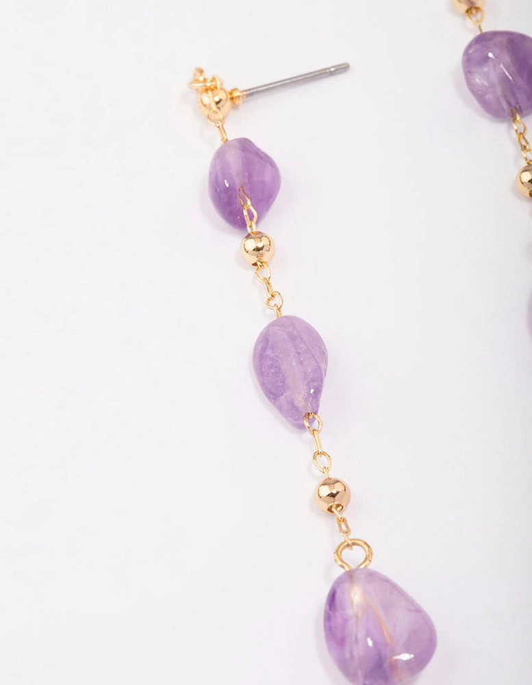 Gold Plated Trail Amethyst Drop Earrings