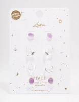 Silver Plated Round Amethyst Earring 3-Pack