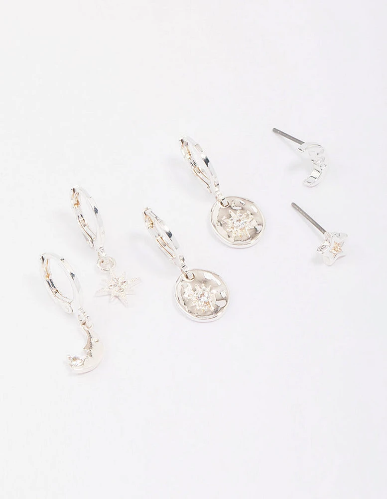 Silver Plated Celestial Cubic Zirconia Earring 3-Pack