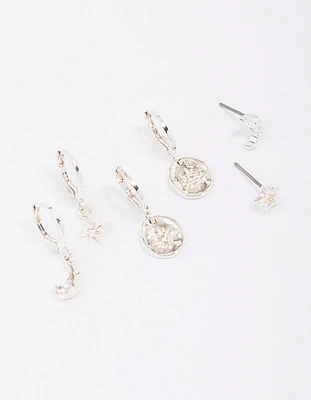 Silver Plated Celestial Cubic Zirconia Earring 3-Pack