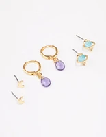 Gold Plated Semi-Precious Planet Earring 3-Pack