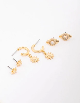 Gold Plated Evil Eye Cubic Zirconoia Earring 3-Pack